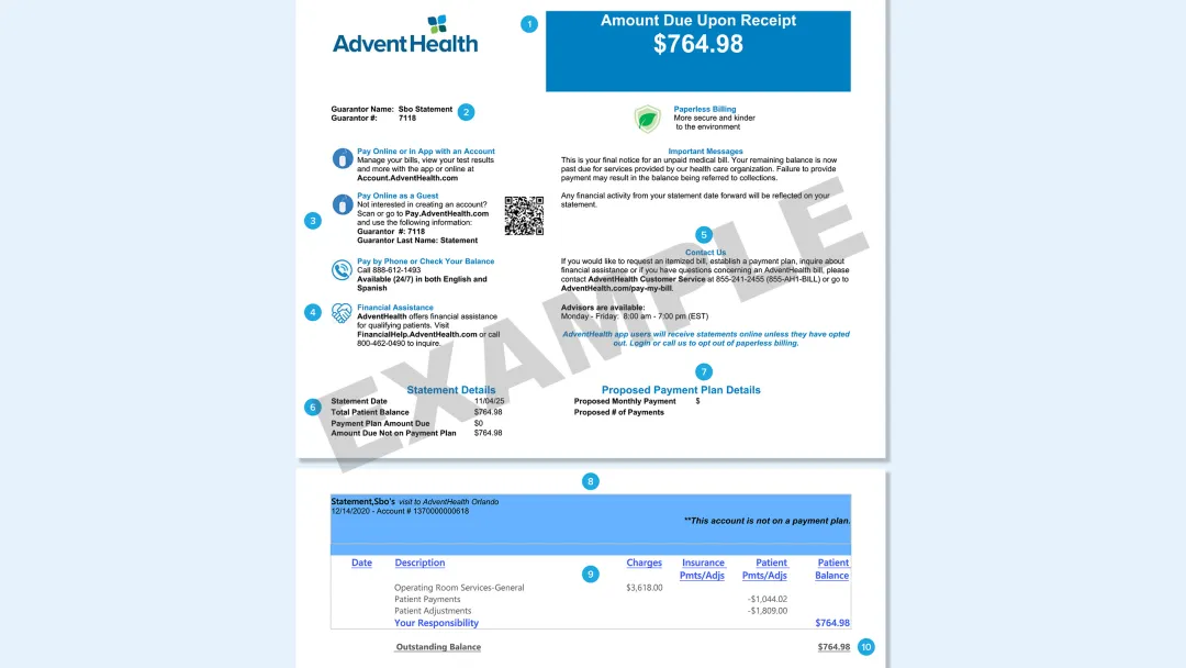 Example of an AdventHealth Bill