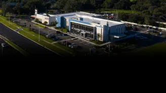 A bird's eye view of the Partin Settlement building, along with its ER building