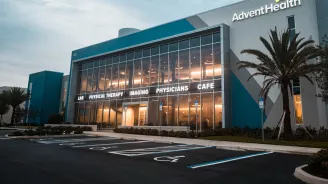 Exterior of AdventHealth AdventHealth Partin Settlement in the evening.