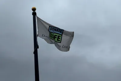 The Donate Life flag at AdventHealth Porter