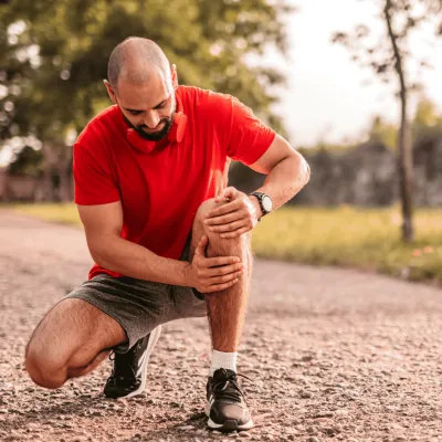 Man grabbing his shin