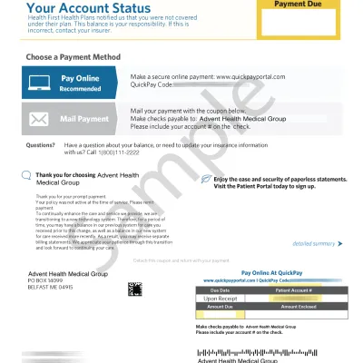 A sample bill for AdventHealth Medical Group