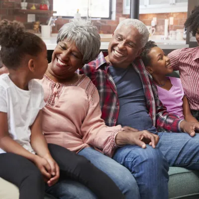A happy family celebrates a quick surgery recovery together.