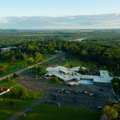 A bird's-eye view of the AdventHealth Durand building and surrounding area.
