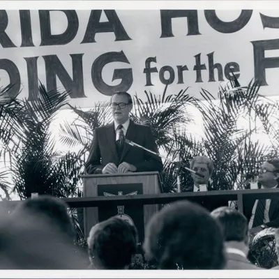 Don Welch at a Podium in 1973.