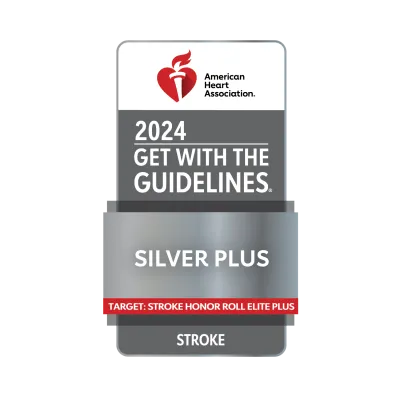 2024 American Heart Association Get With the Guidelines Silver Plus for Stroke badge.