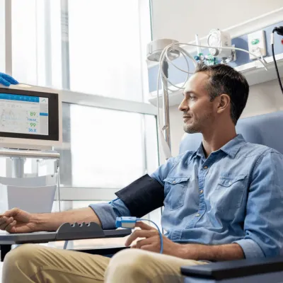 A man getting his blood pressure tested.