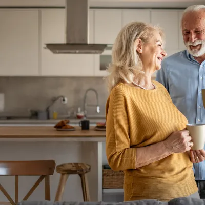 60s couple in their living room