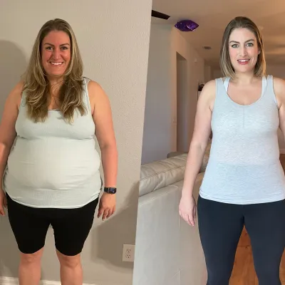 Stephanie Brown before and after her successful weight loss surgery and new healthy lifestyle.