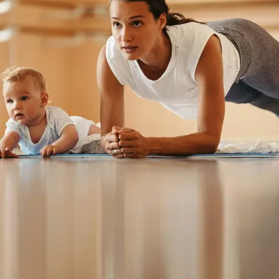 A mom doing a home workout.