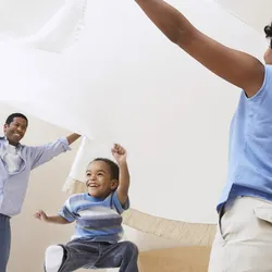 A happy family in a clean house.