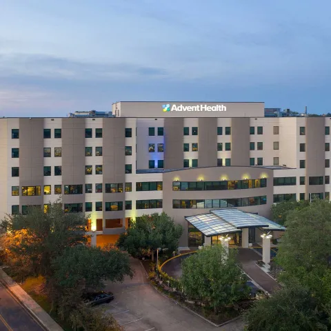 The AdventHealth Ocala building at night