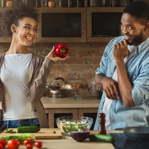 Couple cooking a healthy meal together