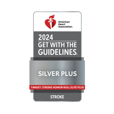 2024 American Heart Association Get With the Guidelines Silver Plus for Stroke badge.