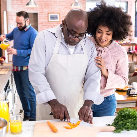 A family prepares a healthy and nutritious meal.