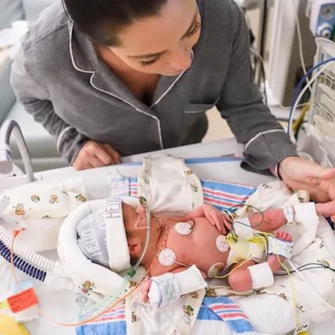 Sondra Rae and her son Leo in the AdventHealth NICU