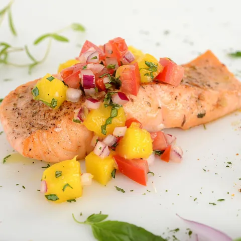 Salmon with Mango Tomato Salsa