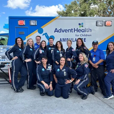 The AdventHealth NICU transport team poses for a photo.