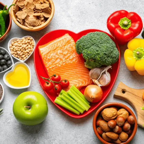 assortment of fresh fruits, vegetables and fish