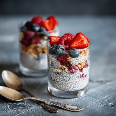 chia seed pudding with vanilla and berries