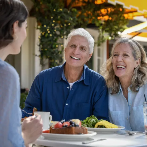 An older couple having lunch in Winter Park Florida.