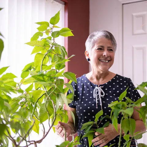 Saadia in her garden