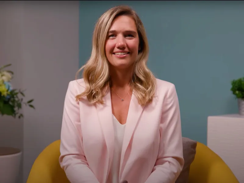 Amy Royer, RN sitting down talking about being a Pelvic Care Coordinator.