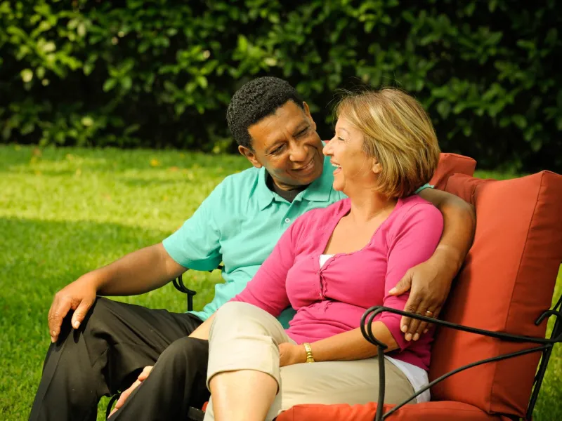 Couple outside on chair