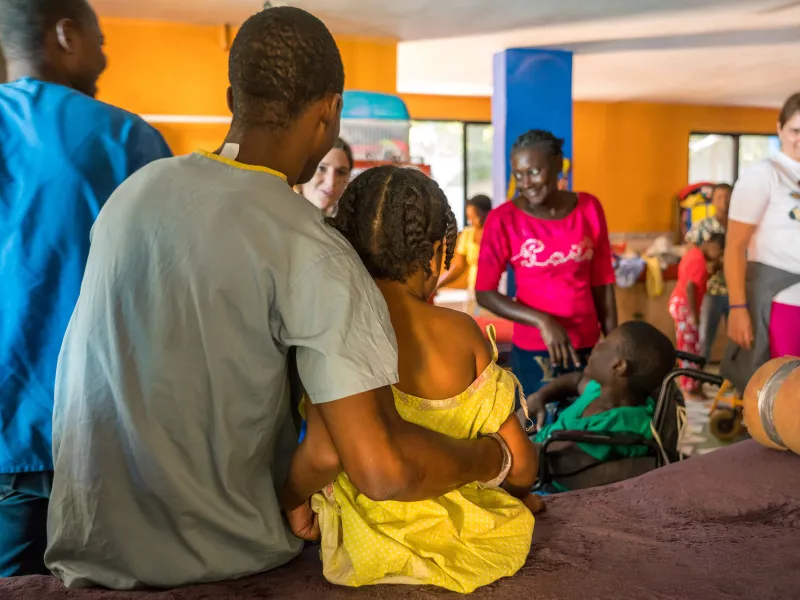 Physicians and kids in waiting room