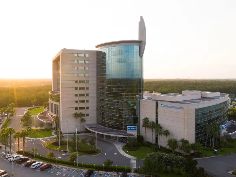 A full side view of AdventHealth Daytona's ER facility