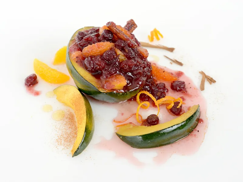 Fruit covered in cinnamon cranberry sauce