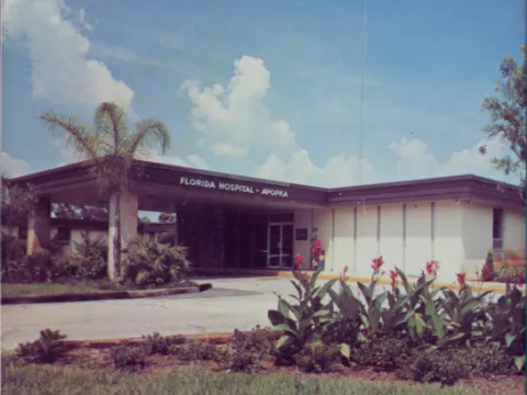 Exterior of AdventHealth Apopka in the 1980s.