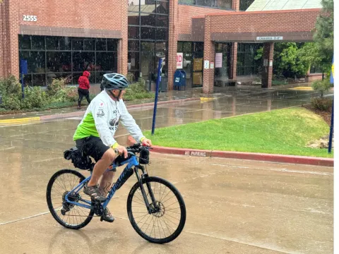 Mark Scotch riding to AdventHealth Porter