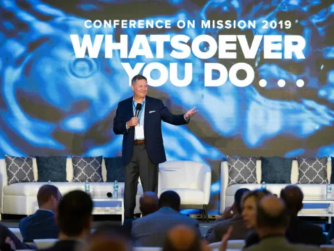 AdventHealth President/CEO Terry Shaw gives speech during conference.