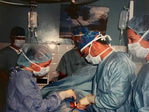 Dr. Portoghese gets a helping hand from daughter, Sara Channing (left).