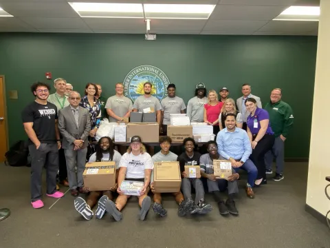 AdventHealth Lake Wales donated several boxes of supplies to help Webber International University student-athletes