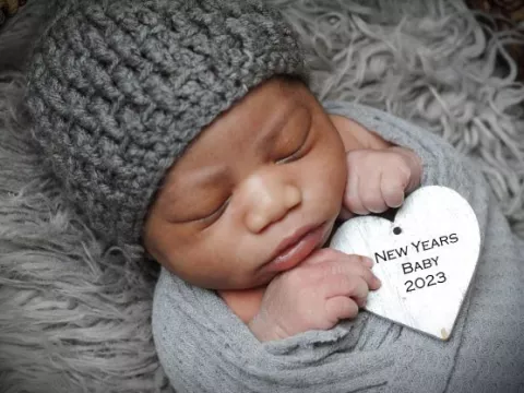 Shabinsky Guerrier, the first baby born in 2023 at AdventHealth Orlando.