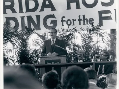 Don Welch at a Podium in 1973.