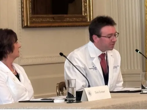 Andrew McCue, MD, of AdventHealth Gordon speaks during a White House rural health care roundtable on January 16