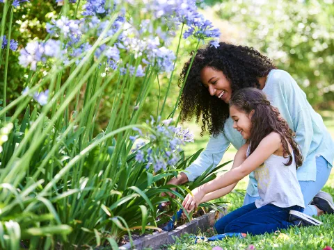 A Mother and Her Daughter Garden on a Bright Sunny Summer Day
