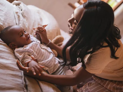 A mother bonding with her baby