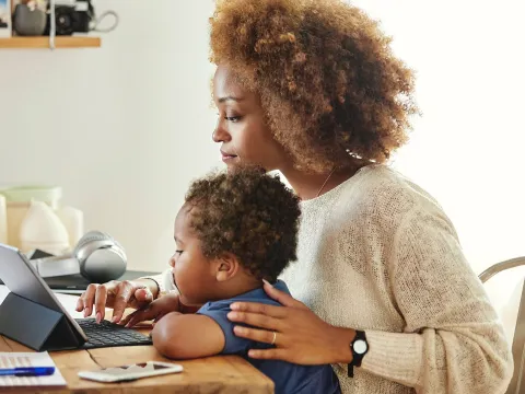 A mom doing research on the internet.