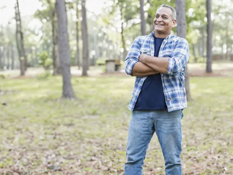 Man alone in the woods