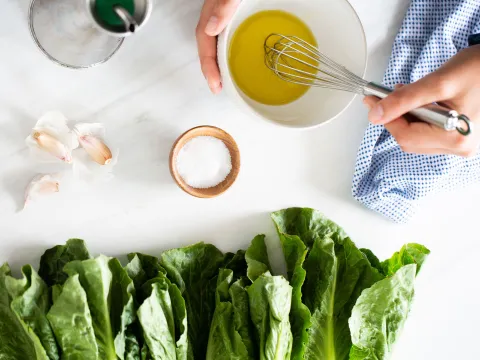 A woman whips up a healthy recipe.