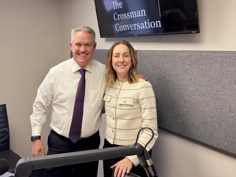 Kay Barnett and John Crossman during the recording of The John Crossman Conversation Podcast