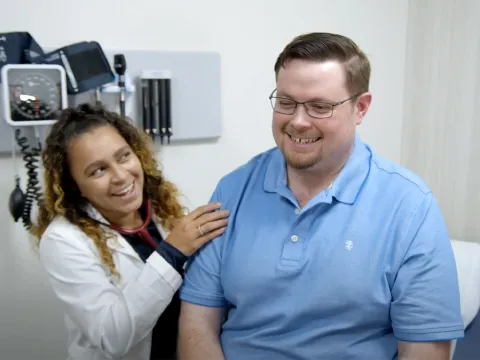 Michael visiting the doctor's office.