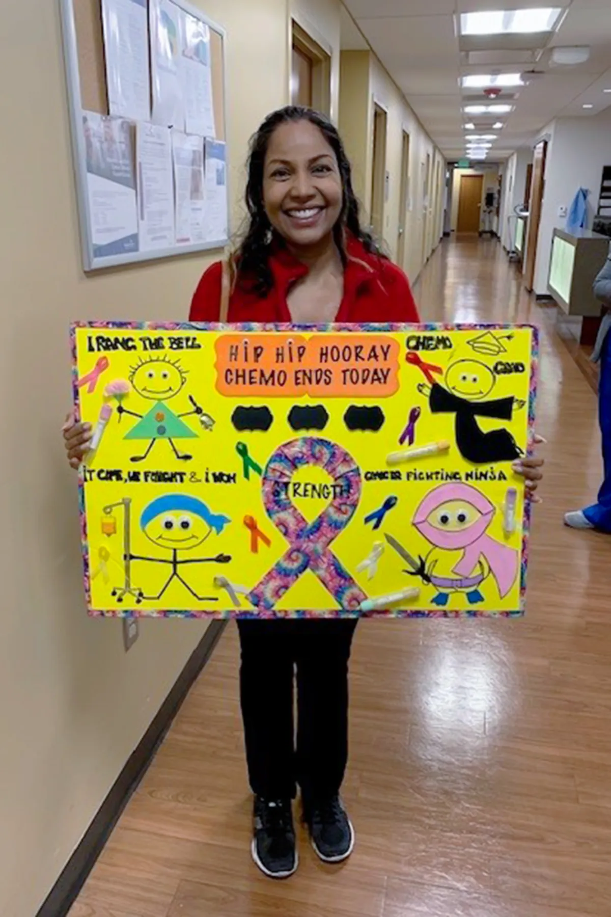 Simona Lazinsk on the last day of her chemotherapy treatments. 