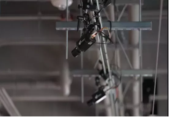 Ceiling mounted video cameras,  part of the 3D Motion Lab