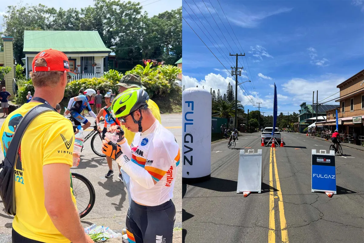 Chris Nikic and part of the 112-mile bike course in the IRONMAN World Championship