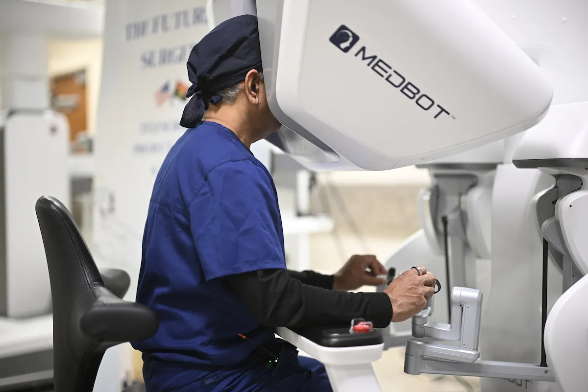 Dr. Patel at console for Angola telesurgery